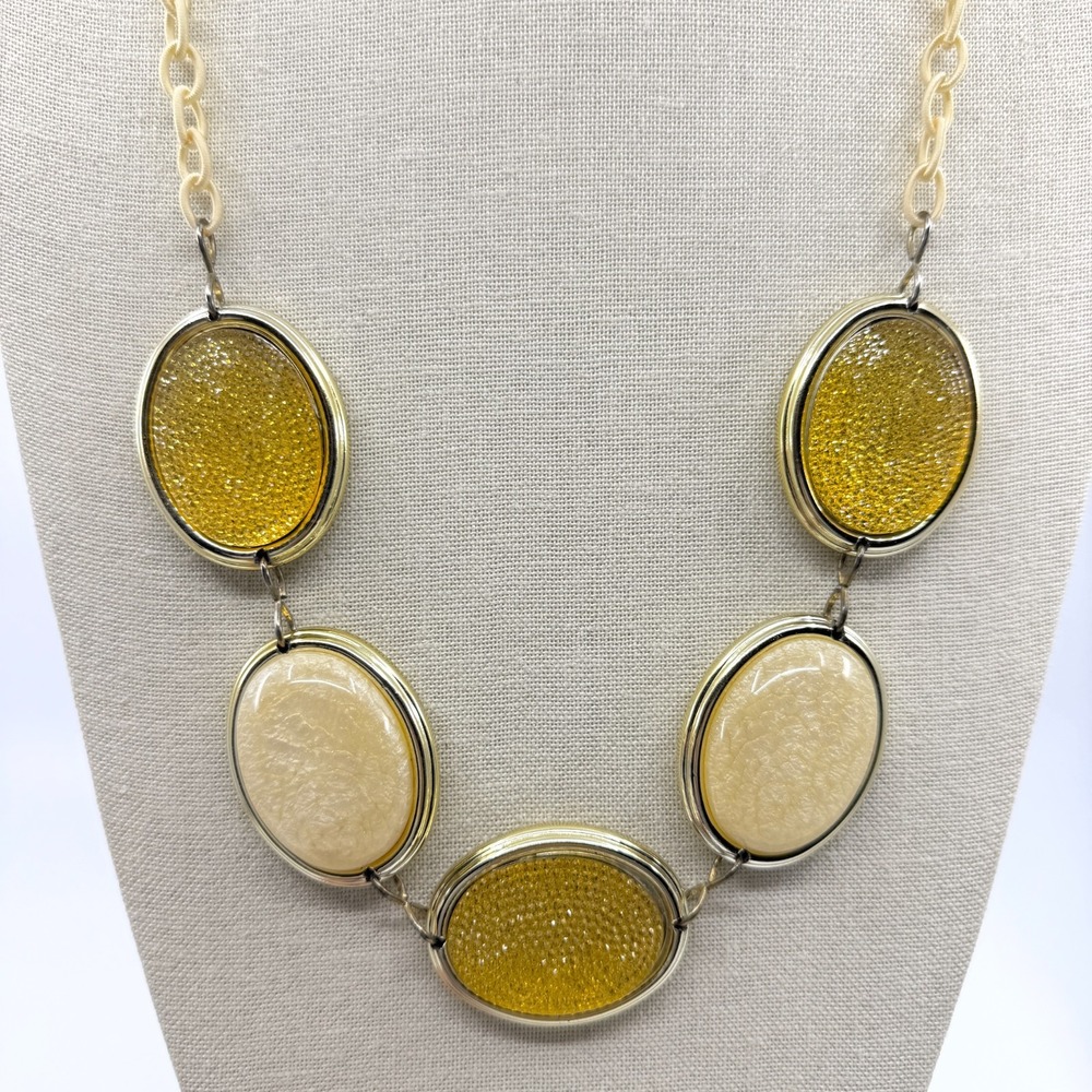 Statement Mustard Yellow & Cream Link Necklace Boho Chic Festival Layering Gift